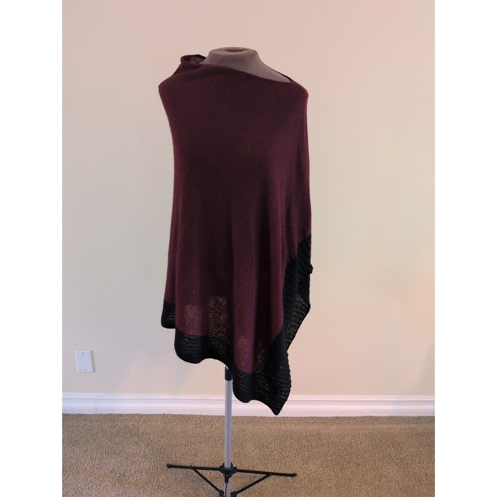 Celeste Burgundy Black Lambs Wool  Cashmere Blend Mix Poncho One Size